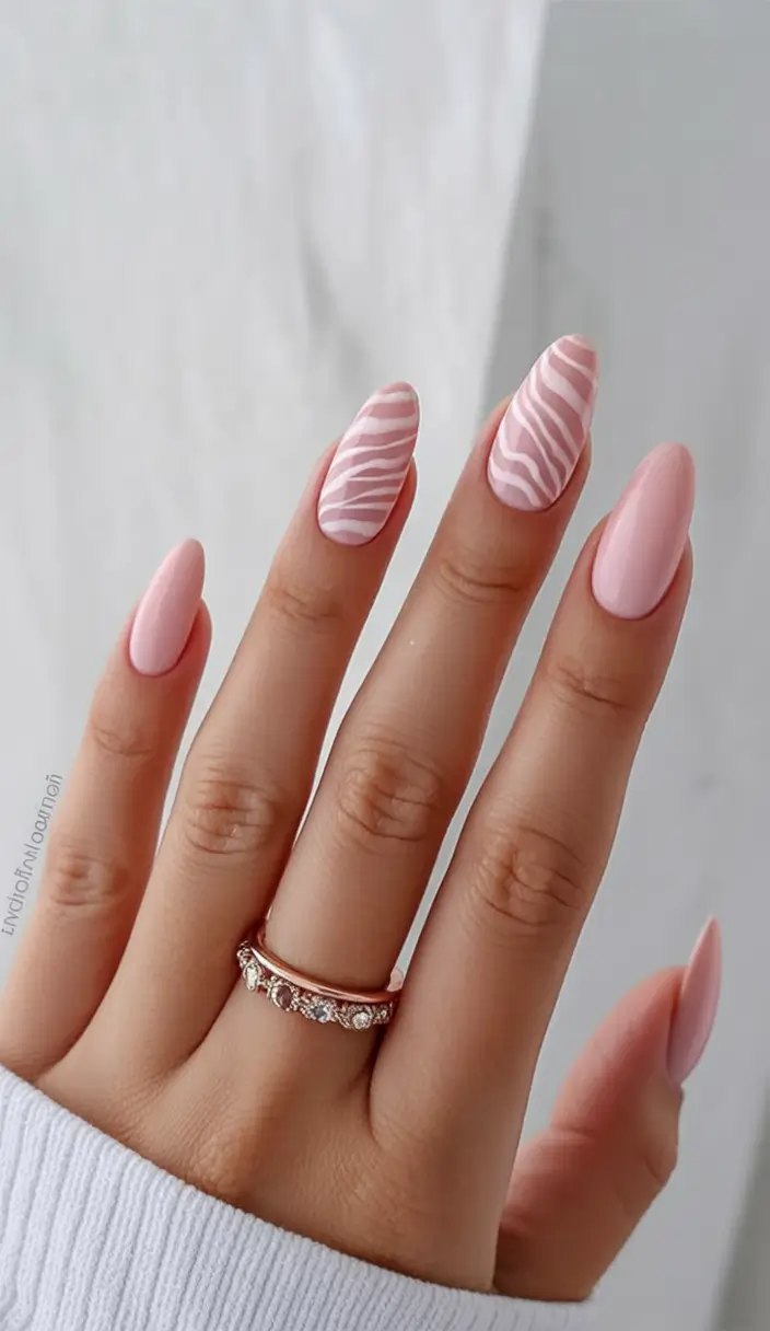 delicate spring nails pink 2026 Matte Pastel Pink With Soft Line Art