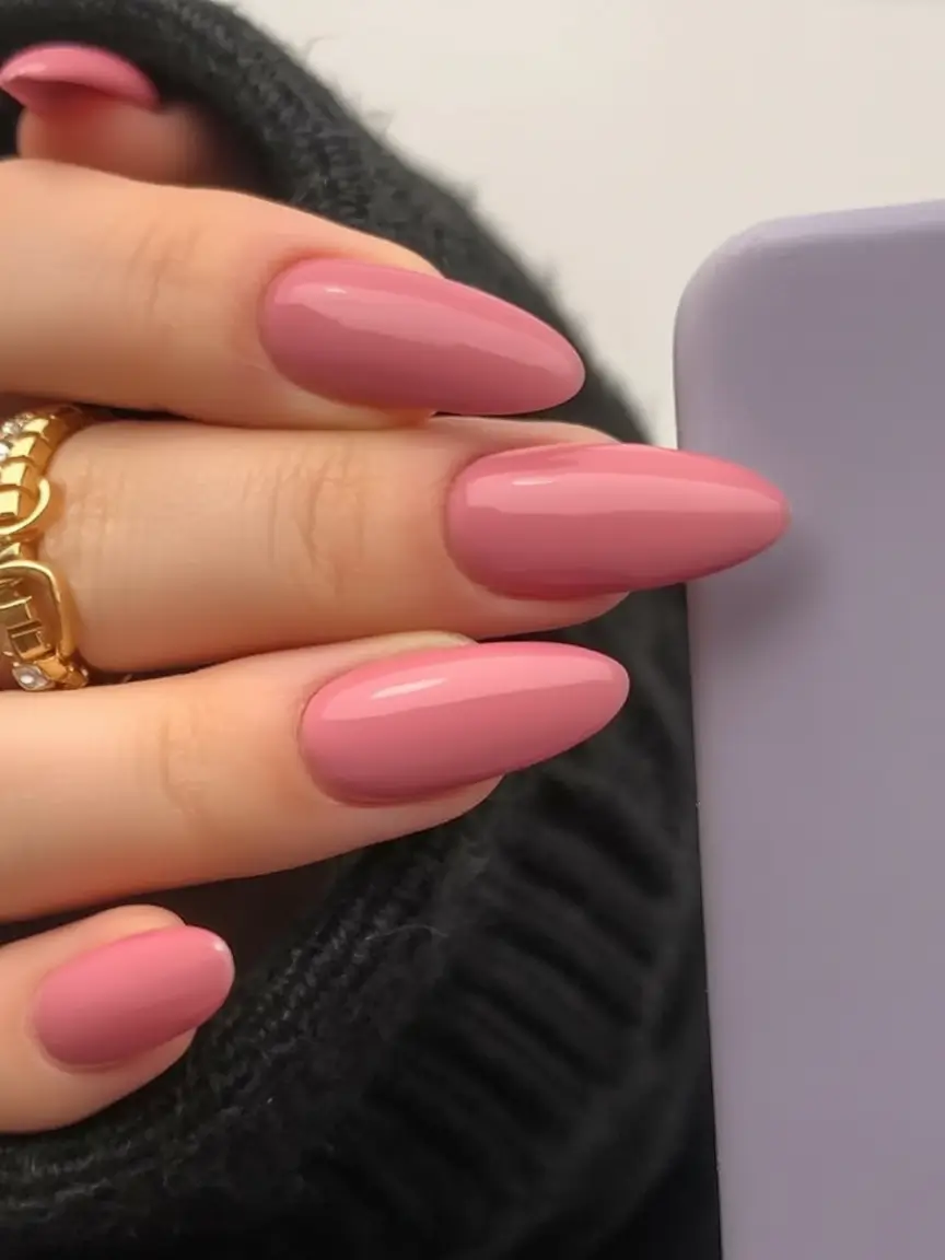 delicate spring nails pink 2026 Muted Rose Almond Gloss