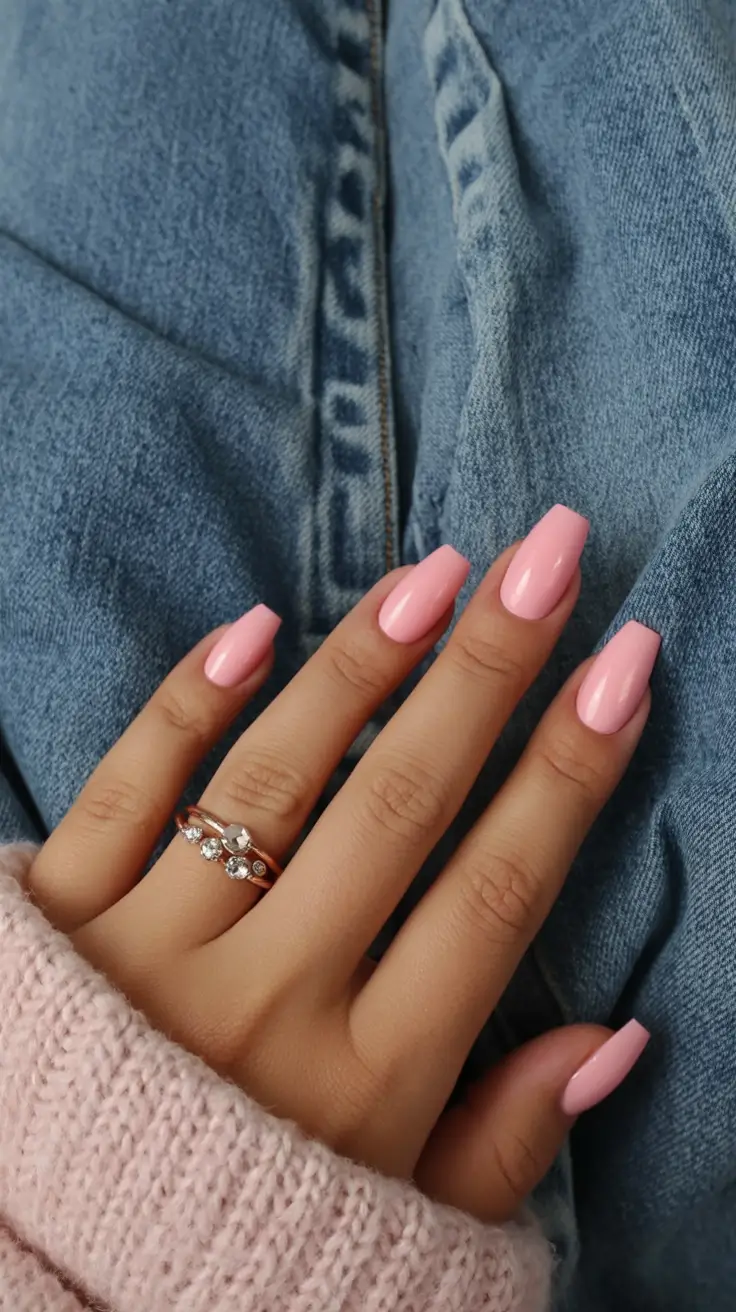 delicate spring nails pink 2026 Pastel Pink Square Simplicity