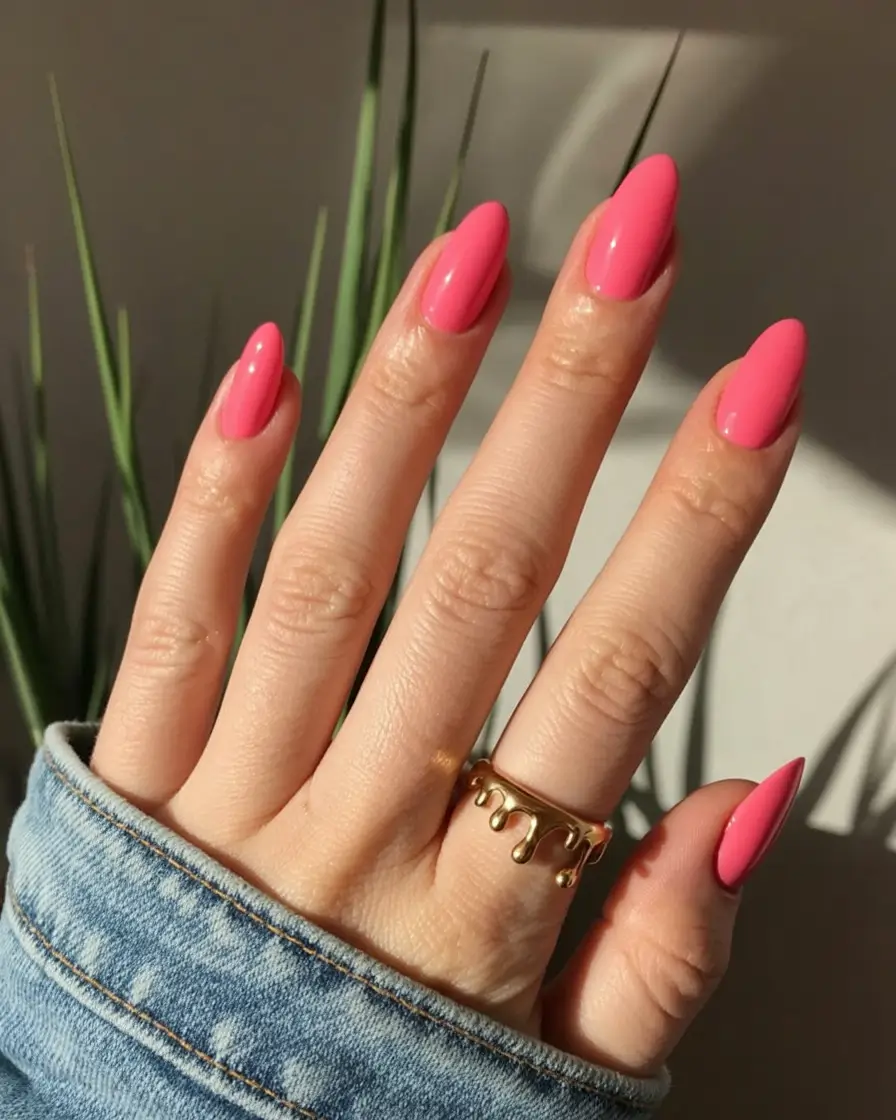 delicate spring nails pink 2026 Sunlit Bubblegum Almond Glow