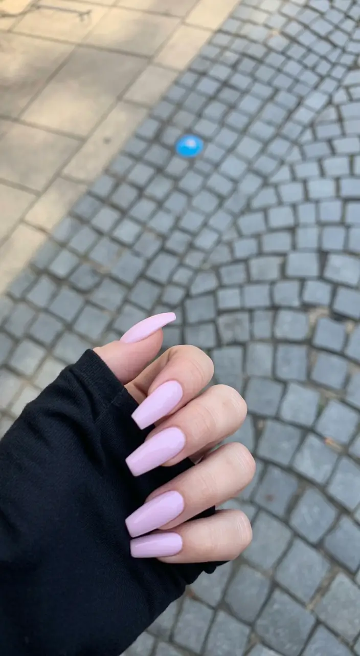 delicate spring nails pink 2026 Long Square Pastel Lavender-Pink