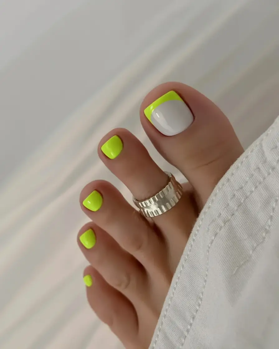 delicate spring toe nails 2026 Neon Citrus Pop With Modern French Energy