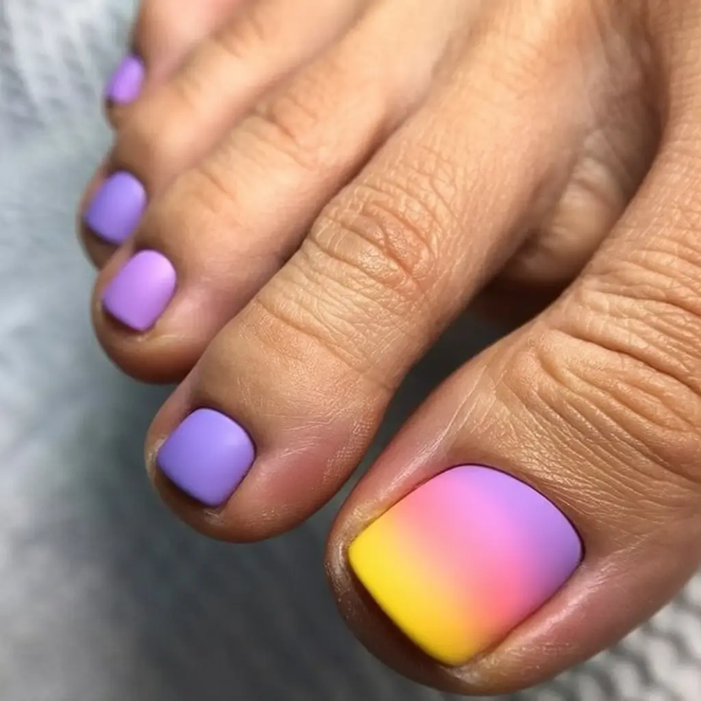 delicate spring toe nails 2026 Lavender Sunrise Matte Ombré