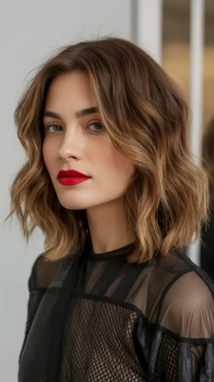 easy spring haircuts to try 2026 Glossy Chocolate Lob with Touches of Honey