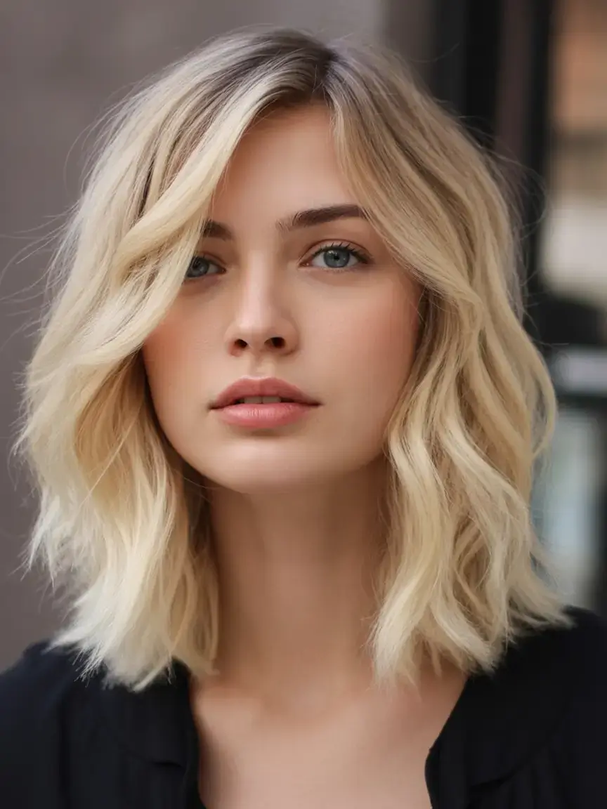 easy spring haircuts to try 2026 Milky Blonde Lob with Beach-Soft Waves