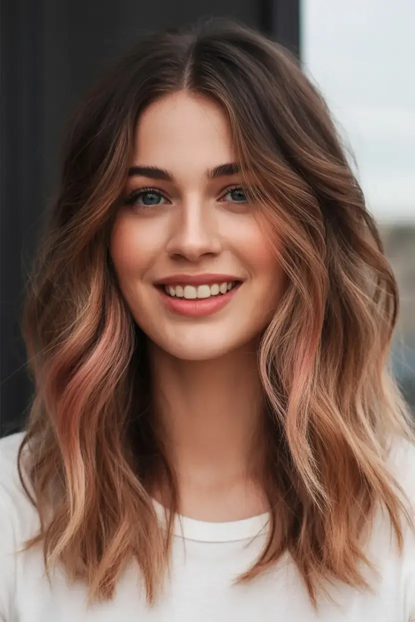 easy spring haircuts to try 2026 Subtle Rose Tones with Layered Soft Waves