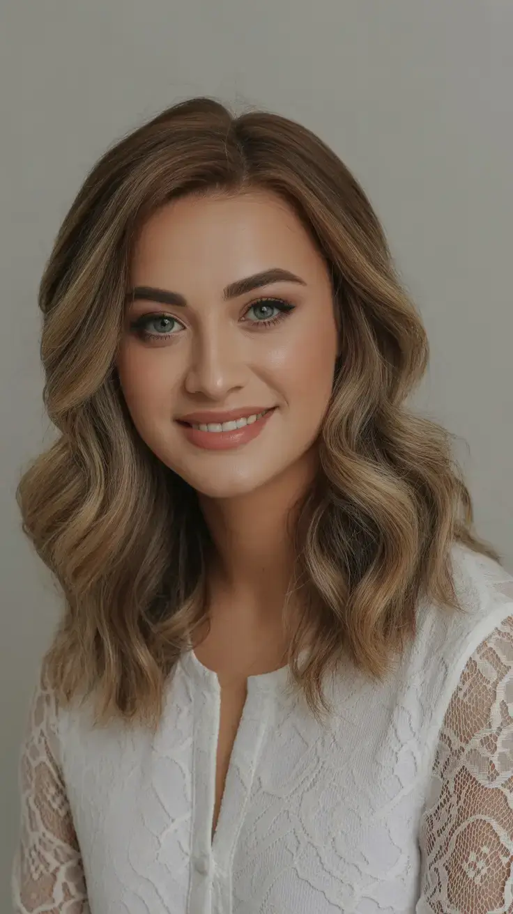 easy spring haircuts to try 2026 Soft Glam Waves with Caramel Highlights