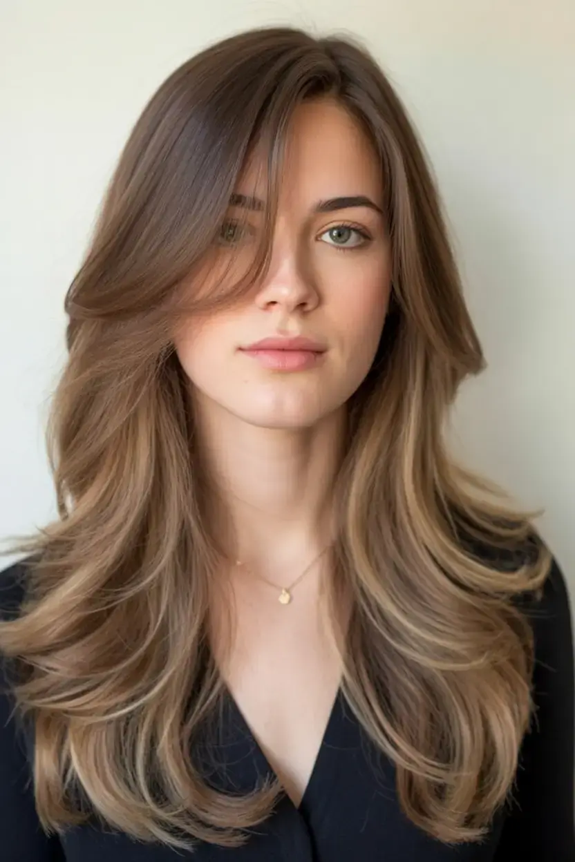 easy spring haircuts to try 2026 Blowout-Ready Layers with Barely-There Side Part