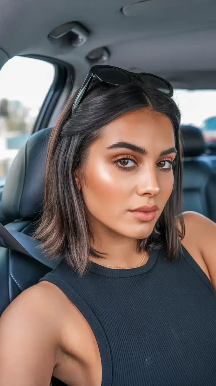 easy spring haircuts to try 2026 Chin-Grazing Blunt Bob with Center Part