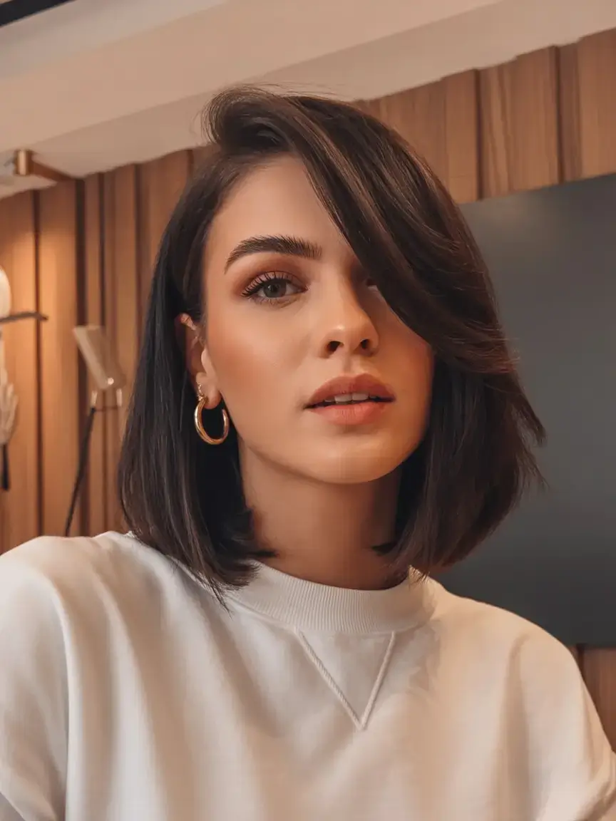 easy spring haircuts to try 2026 Sleek Bob with Side Swoop and Tucked Finish