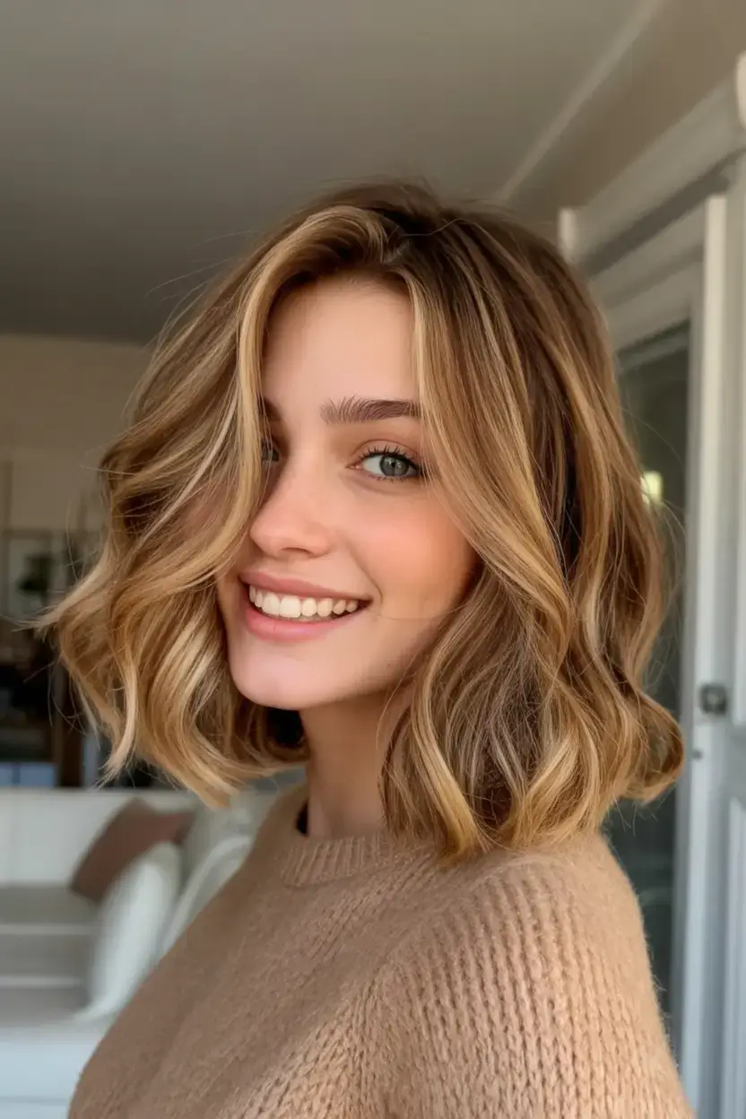 easy spring haircuts to try 2026 Sunny Honey Bob with Hidden Layers