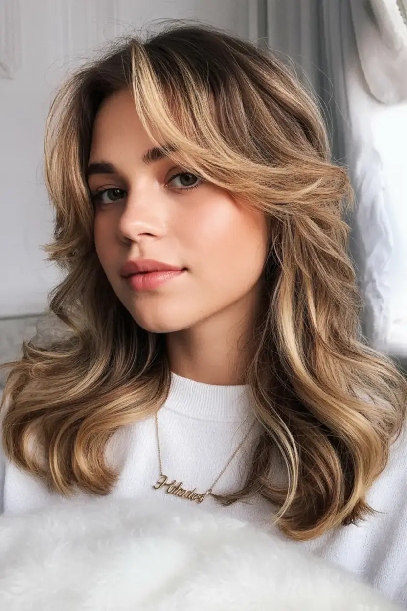 easy spring haircuts to try 2026 Golden Butterfly Layers with Brightened Bangs
