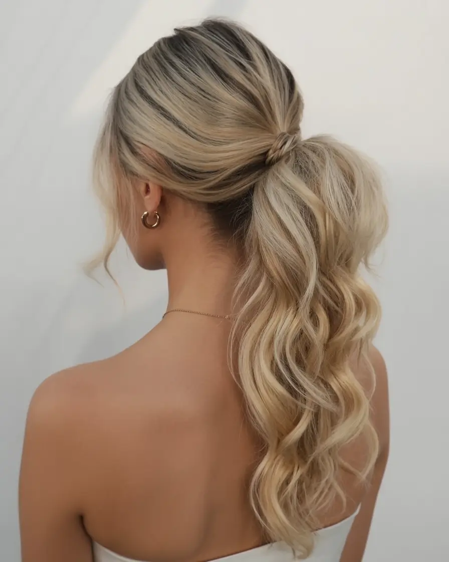 easy spring hairstyle for long hair 2026 Soft Wrapped Ponytail With Breezy Spring Waves