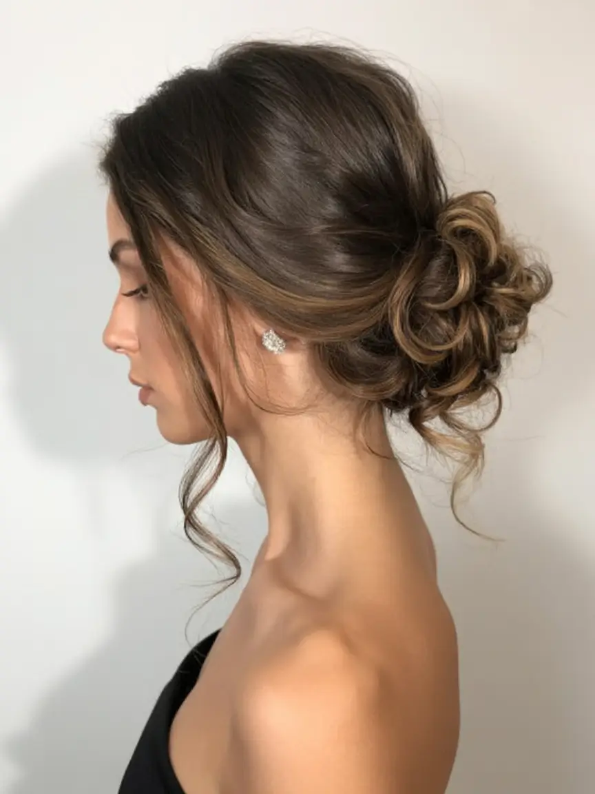 easy spring hairstyle for long hair 2026 Loose Curled Chignon With Softly Sculpted Layers