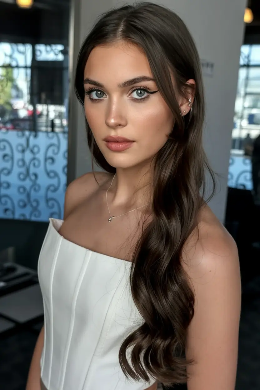 easy spring hairstyle for long hair 2026 Glossy Loose Waves With Minimalist Spring Elegance