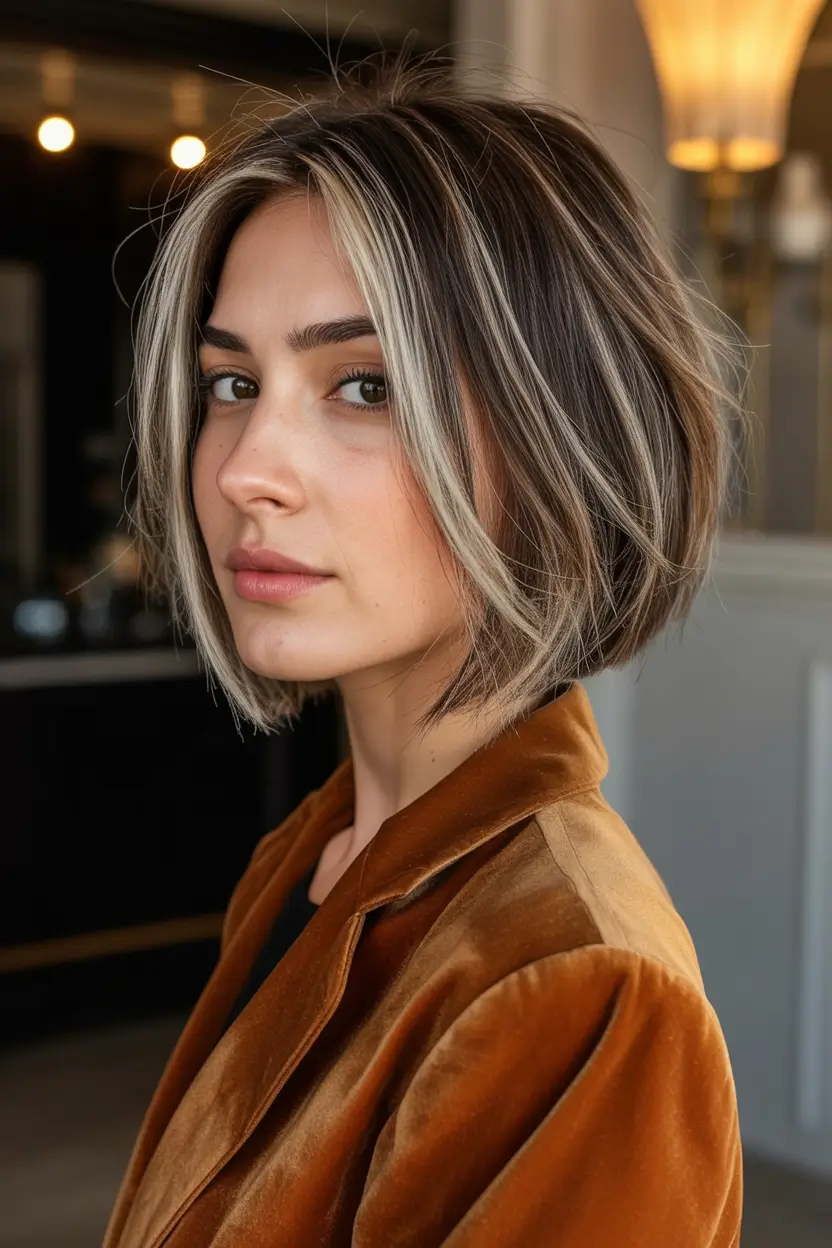 favorite spring haircuts for women over 60 2026 Edgy Highlighted Bob With Face-Framing Strands