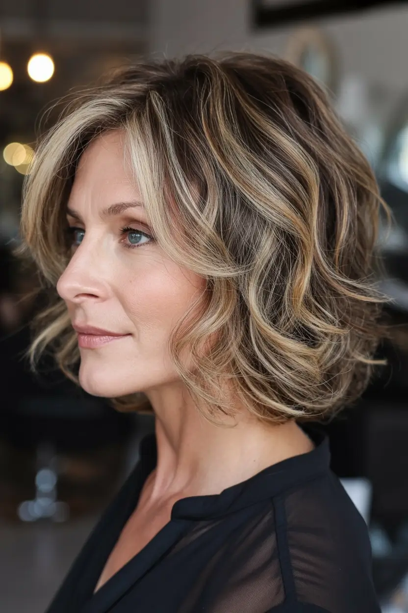 favorite spring haircuts for women over 60 2026 Curly Caramel-Highlighted Bob