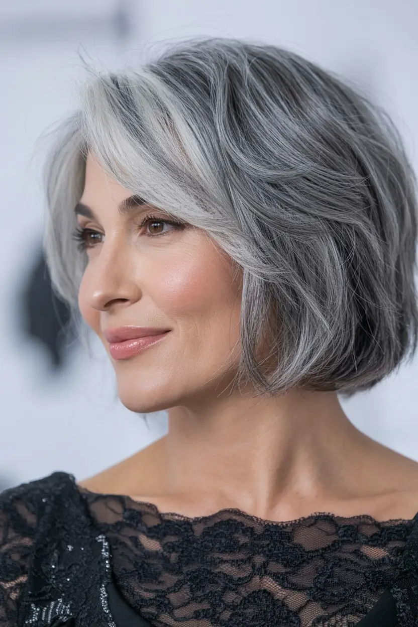 favorite spring haircuts for women over 60 2026 Elegant Silver Bob With Voluminous Sides
