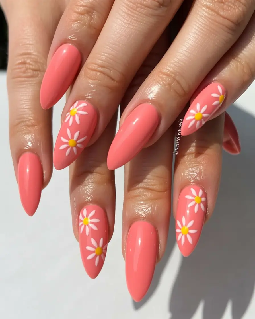 fresh spring nail art for 2026 Coral Sunrise Blooms