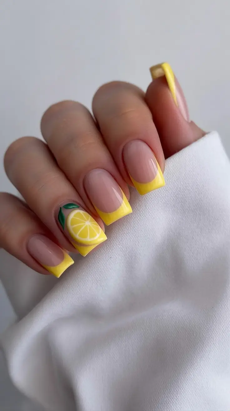 fresh spring nail art for 2026 Zesty Lemon French With a Crisp Edge