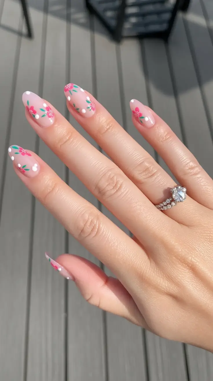 fresh spring nail art for 2026 Playful Pink Petal Confetti