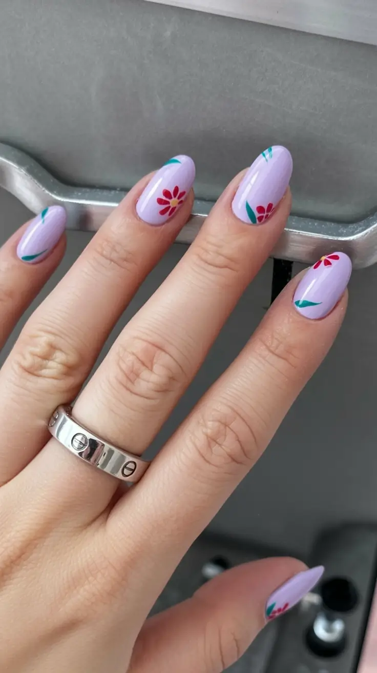 fresh spring nail art for 2026 Lavender Petals With Modern Color Blocking