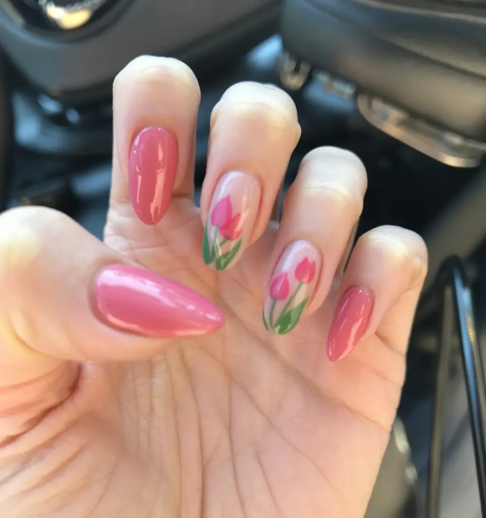 fresh spring nail art for 2026 Pink Tulip Garden Tips