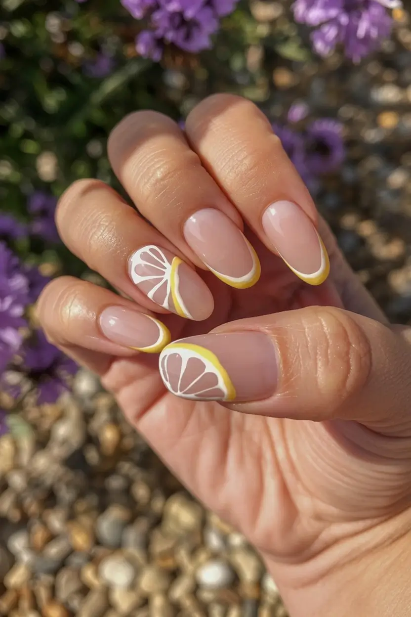 fresh spring nail art for 2026 Citrus French Tips With a Lemon-Slice Twist