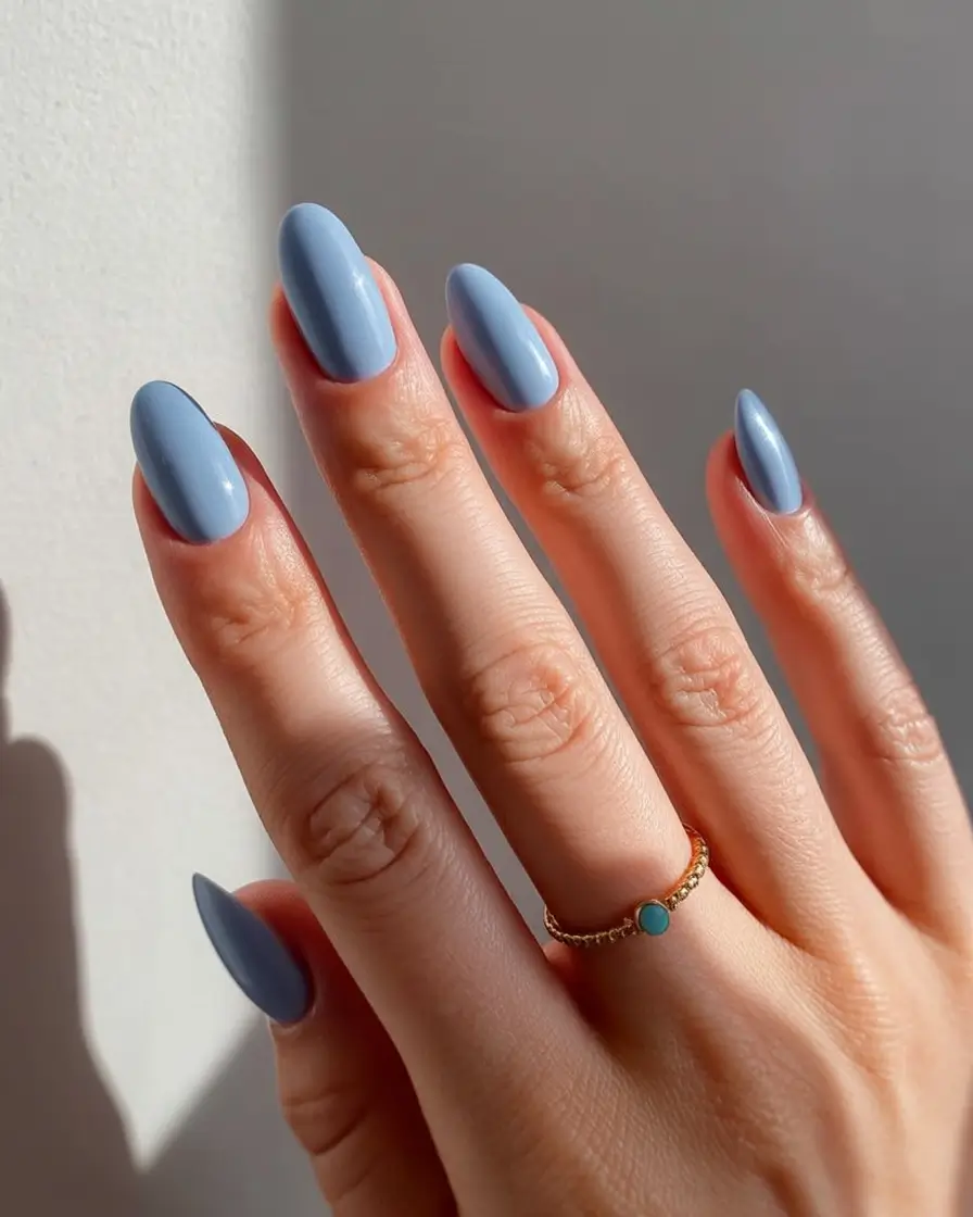 fresh spring nail colors 2026 Cool Denim Blue Chic