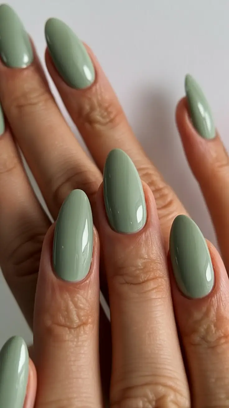 fresh spring nail colors 2026 Muted Sage Almond Depth