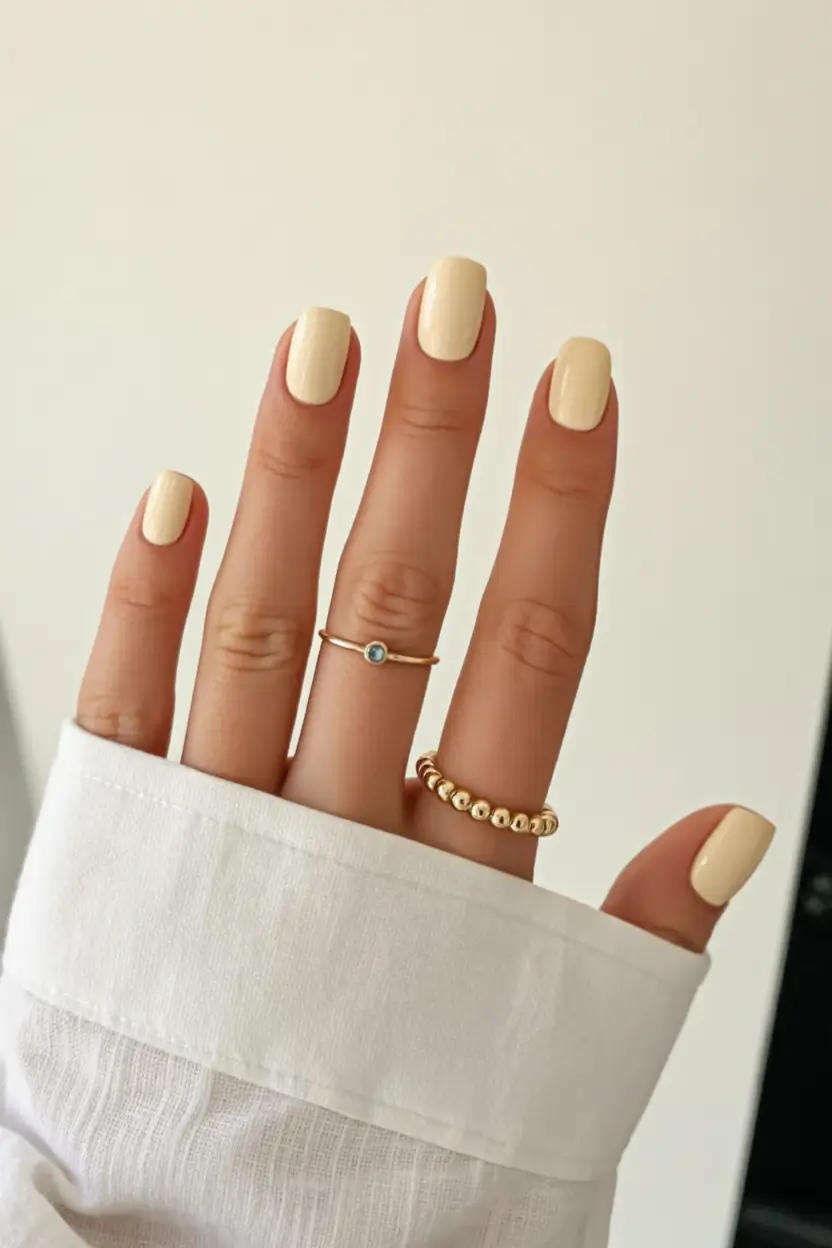 fresh spring nail colors 2026 Vanilla Cream Minimal