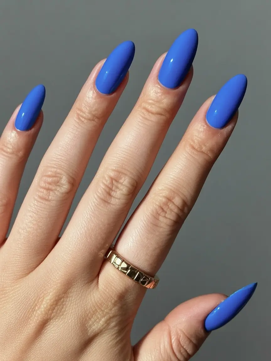 fresh spring nail colors 2026 Cobalt Confidence Almond