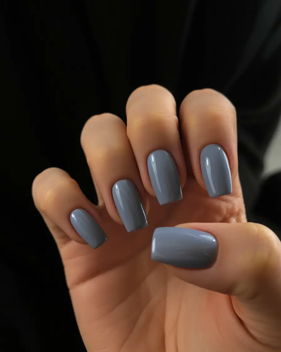 fresh spring nail colors 2026 Slate Grey Modern Square