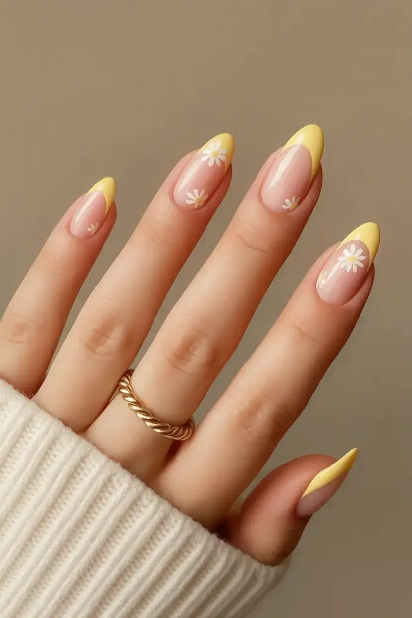 fun spring break nails 2026+Petal-Tipped French