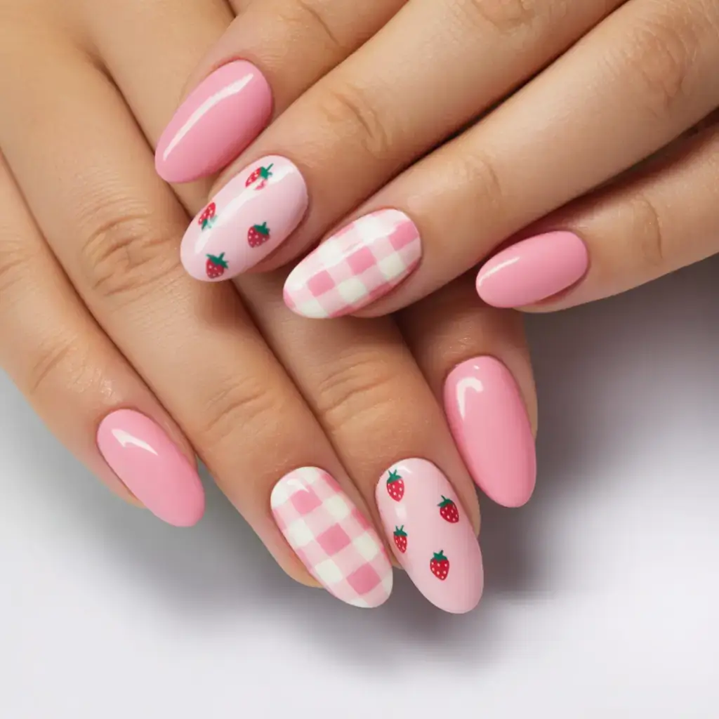fun spring break nails 2026+Strawberry Picnic Vibes