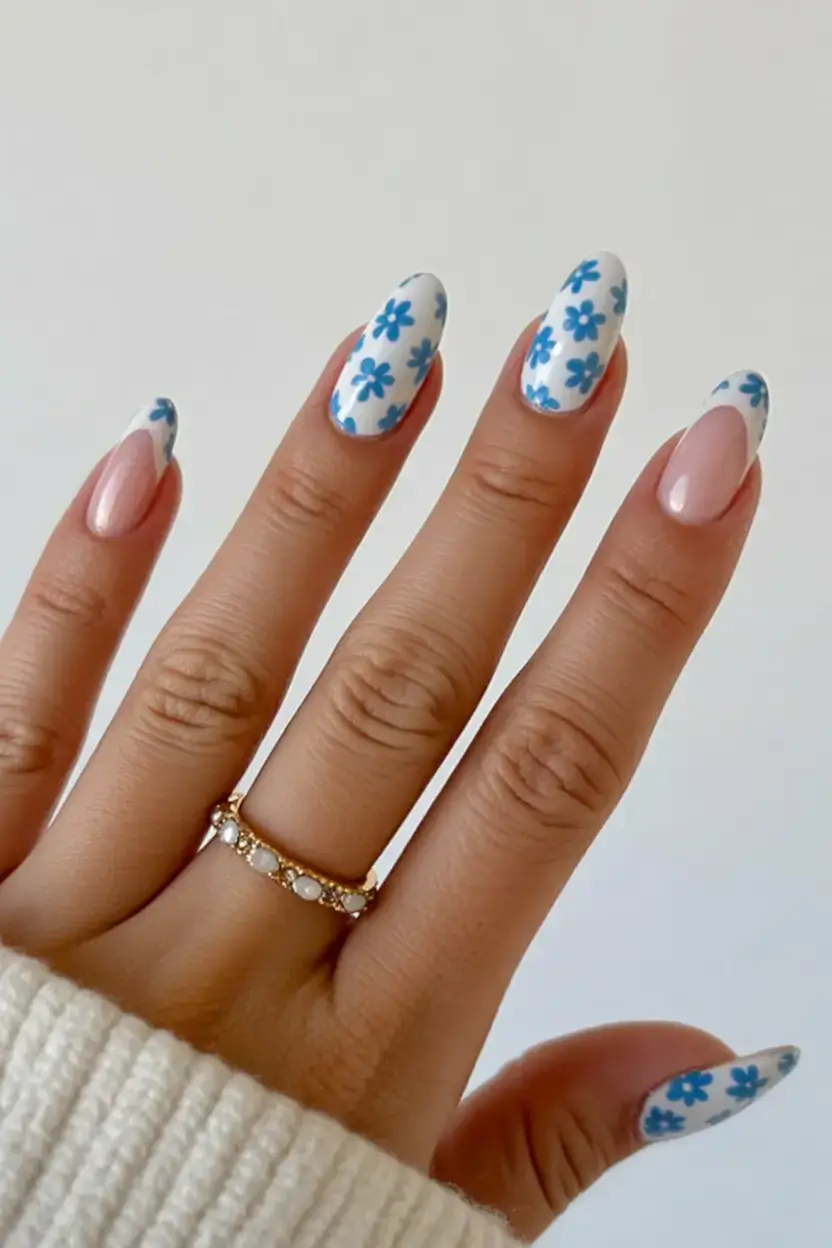 fun spring break nails 2026+Blue Bloom Tips