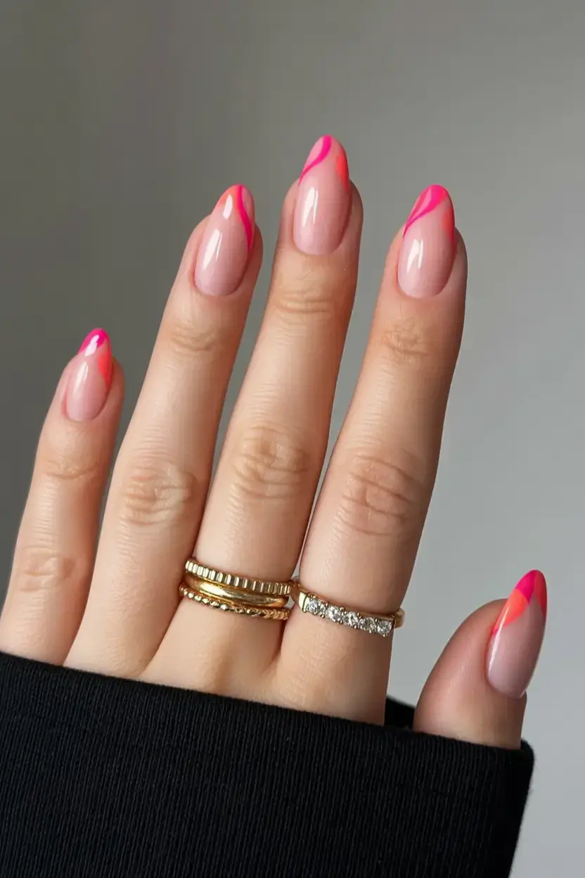 fun spring break nails 2026+Electric Pink Flame Tips