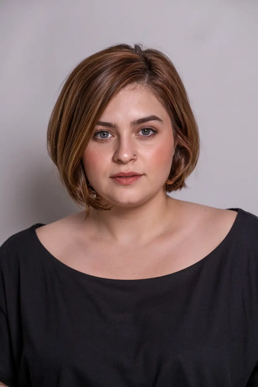 lovely spring haircuts for chubby faces 2026+Classic Sleek Bob with Side-Swept Energy