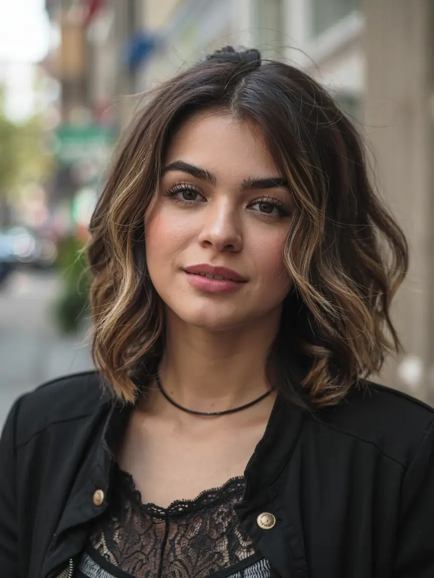 lovely spring haircuts for chubby faces 2026+Balayaged Layers with Lived-In Glam