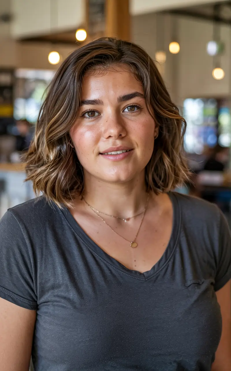 lovely spring haircuts for chubby faces 2026+Blunt Lob with Casual Texture