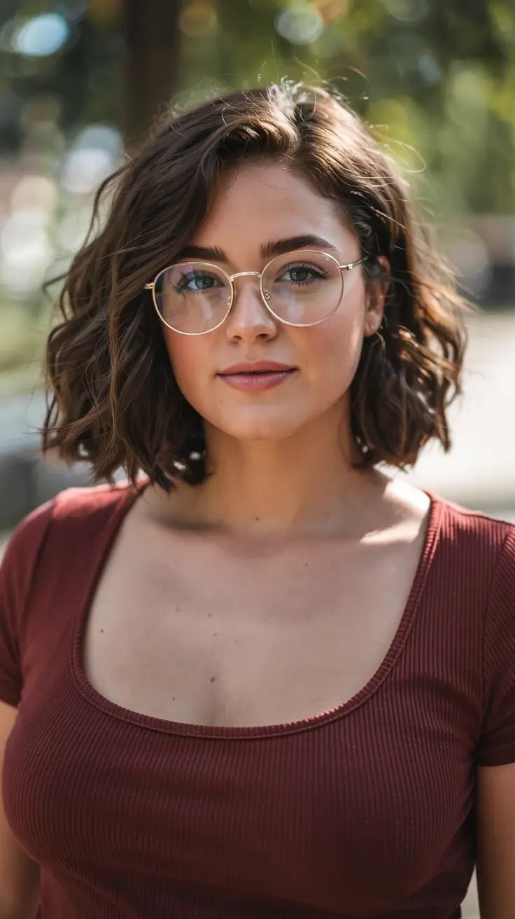 lovely spring haircuts for chubby faces 2026+Soft Brunette Bob with Natural Body