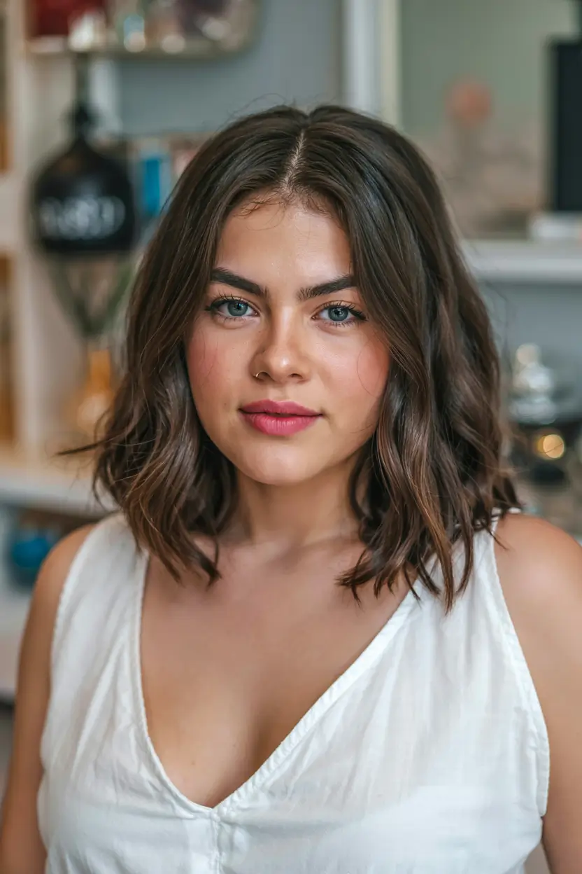 lovely spring haircuts for chubby faces 2026+Clean Center-Parted Lob with Balanced Volume