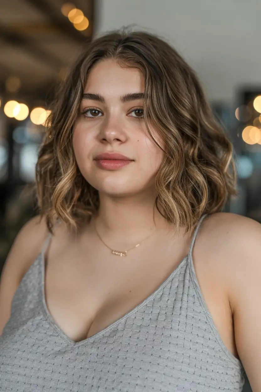 lovely spring haircuts for chubby faces 2026+Honeyed Texture with Subtle Mid-Part