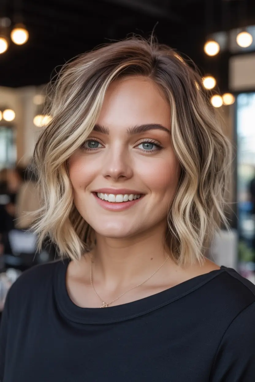 lovely spring haircuts for chubby faces 2026+Beachy Blonde Bob with Face-Framing Light