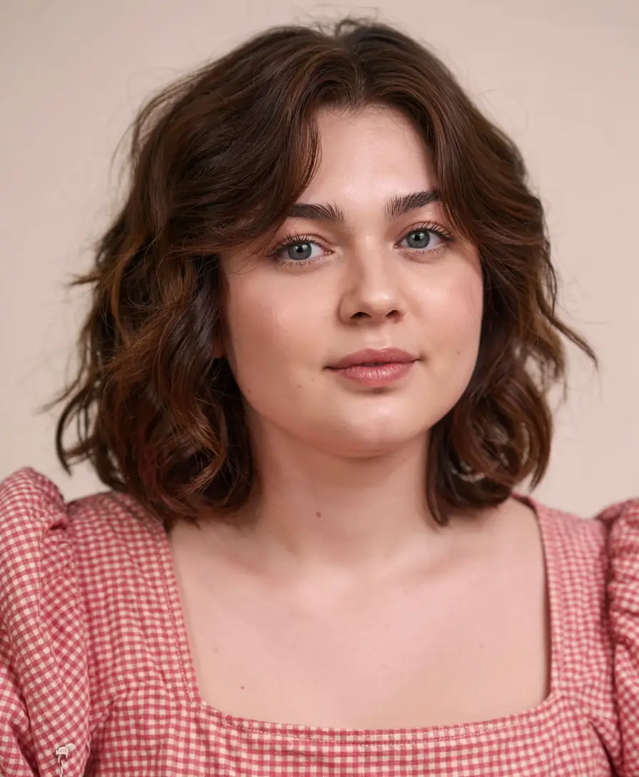lovely spring haircuts for chubby faces 2026+Soft Shag with Wispy Curtain Bangs