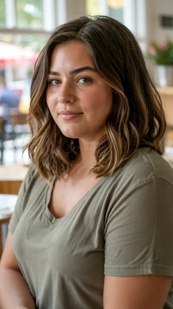 lovely spring haircuts for chubby faces 2026+Deep-Rooted Balayage with Loose Movement