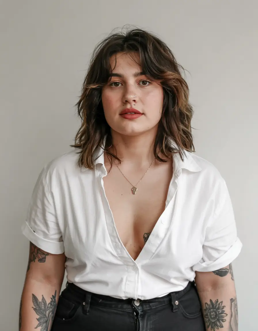 lovely spring haircuts for chubby faces 2026+Layered Wolf-Inspired Midi with Texture