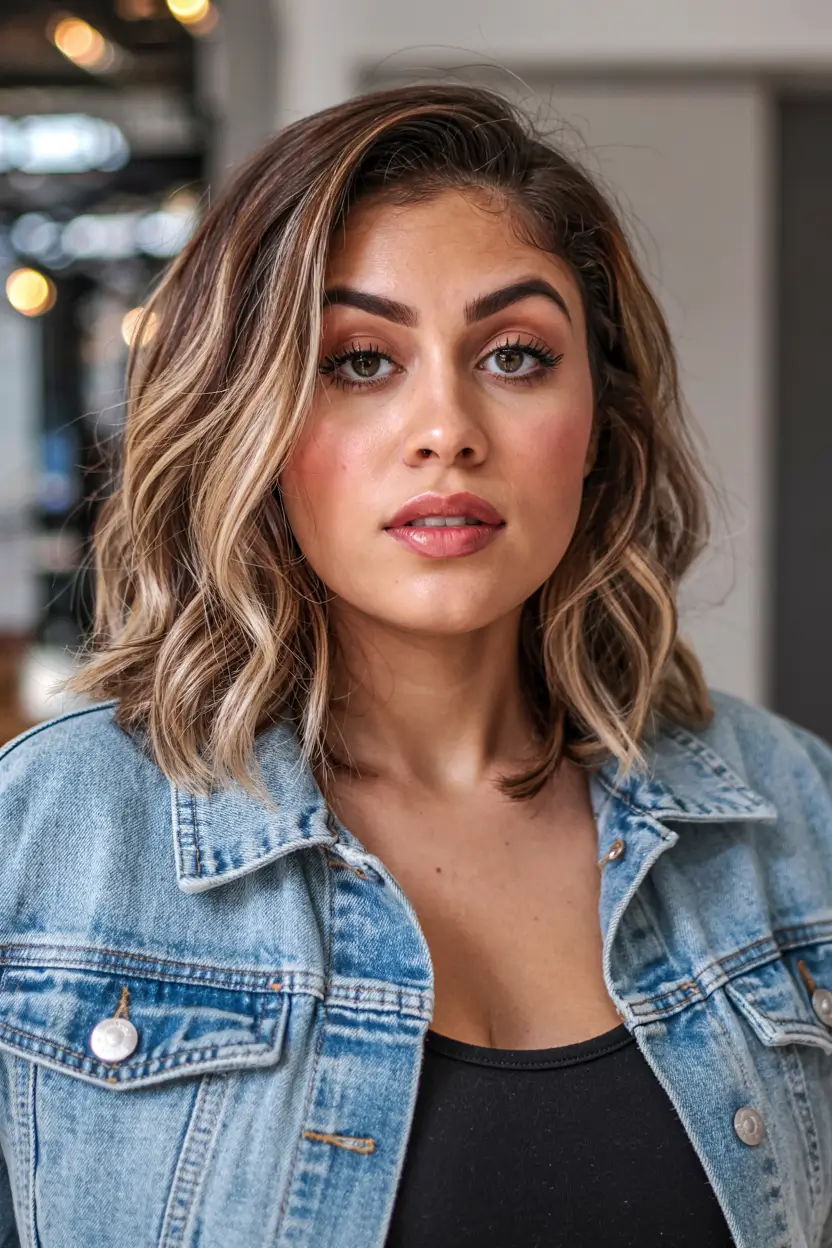 lovely spring haircuts for chubby faces 2026+Glossy Lob with Ashy Blonde Dimension