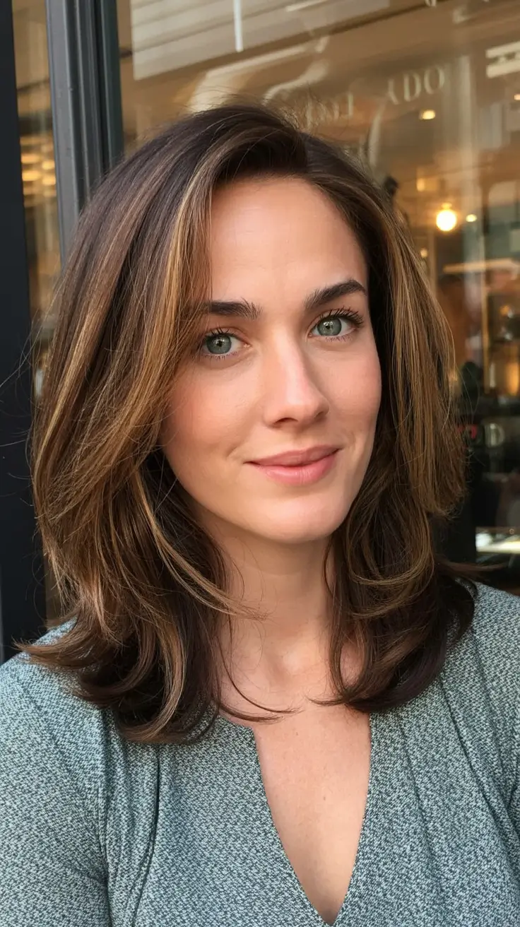 low maintenance spring haircuts for women over 50 2026 Layered Shoulder-Grazing Style with Warm Caramel Tones