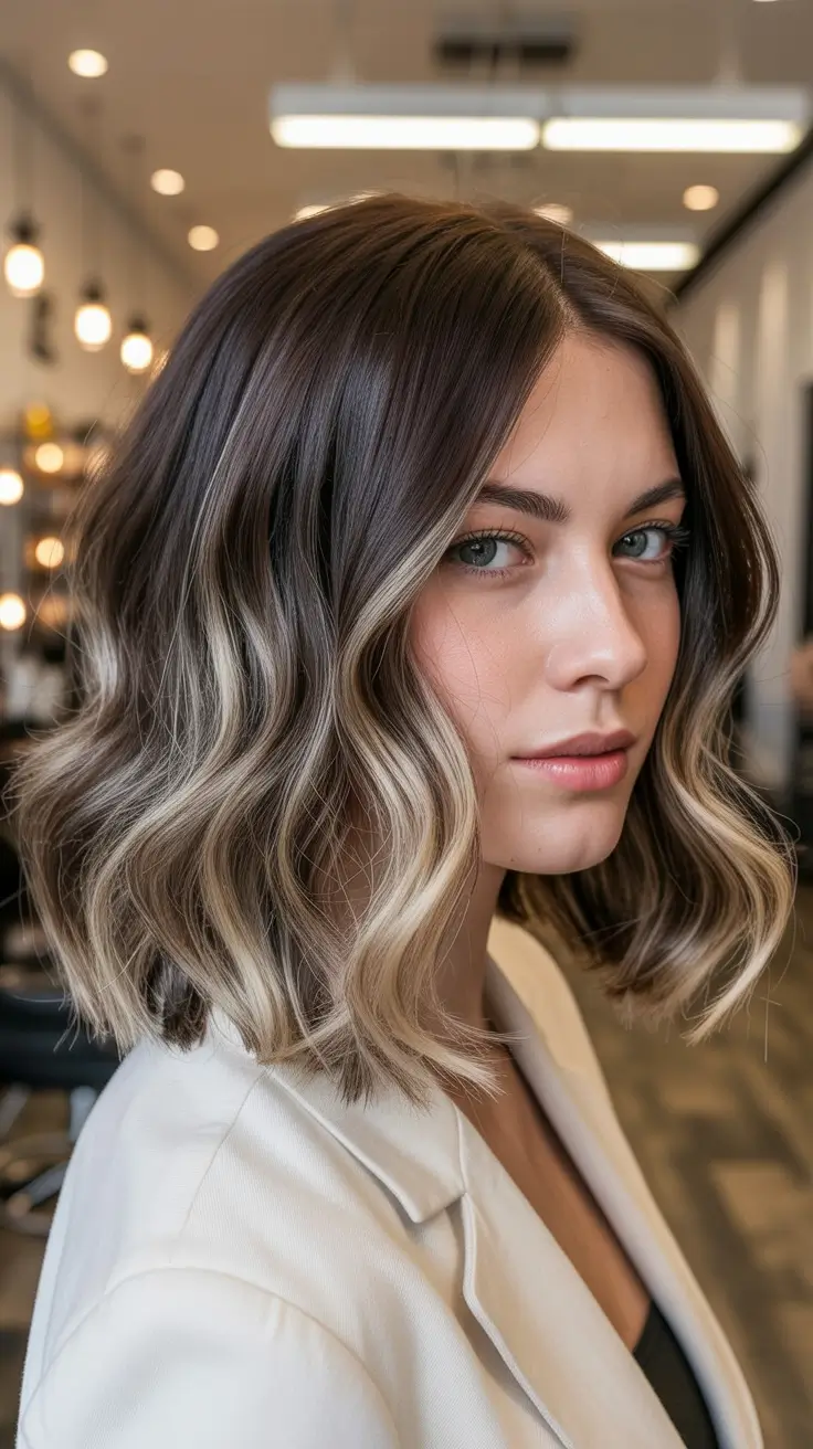 low maintenance spring haircuts for women over 50 2026 Dimensional Wavy Bob with Rooted Soft Highlights